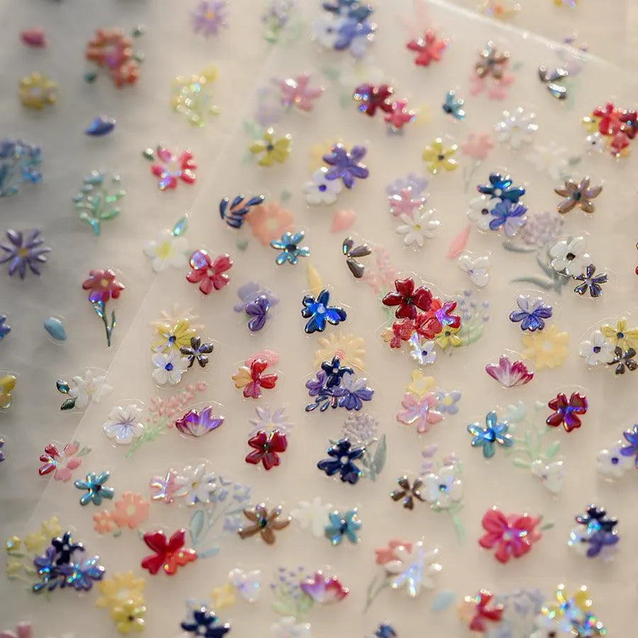 Wild Flowers Nail Art Stickers Adhesive Embossed Mini Floral Spring Trend Sticker Decals