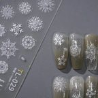 Winter Nail Art Stickers Adhesive Embossed Christmas Snowflake with Pearls Nail Decals TL029