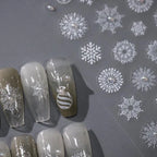 Winter Nail Art Stickers Adhesive Embossed Christmas Snowflake with Pearls Nail Decals TL029