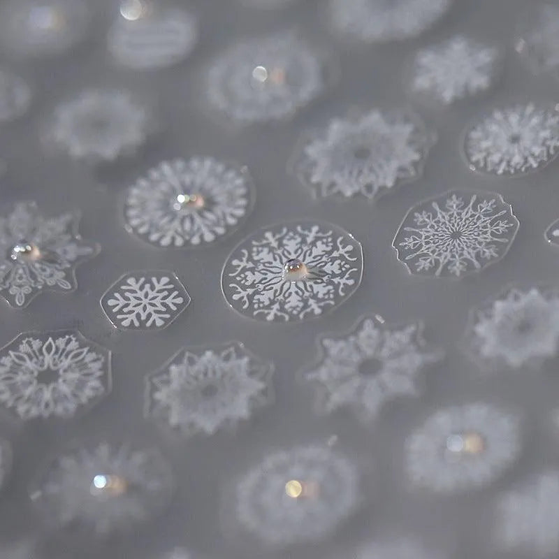 Winter Nail Art Stickers Adhesive Embossed Christmas Snowflake with Pearls Nail Decals TL029