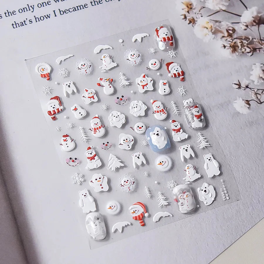 Winter Nail Art Stickers Adhesive Embossed Snowflake Tree Sticker Decals to4586