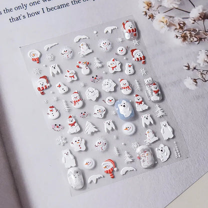 Winter Nail Art Stickers Adhesive Embossed Snowflake Tree Sticker Decals to4586