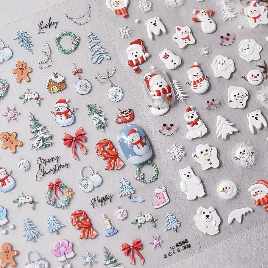 Winter Nail Art Stickers Adhesive Embossed Snowflake Tree Sticker Decals to4586