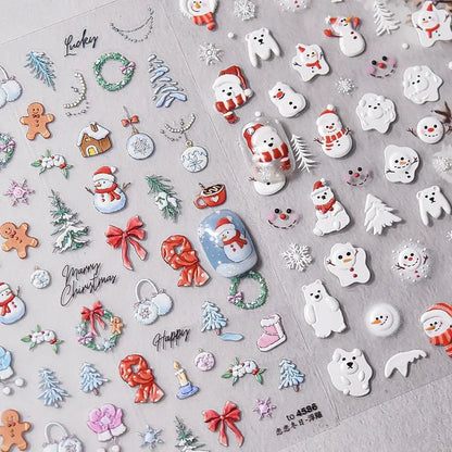 Winter Nail Art Stickers Adhesive Embossed Snowflake Tree Sticker Decals to4586