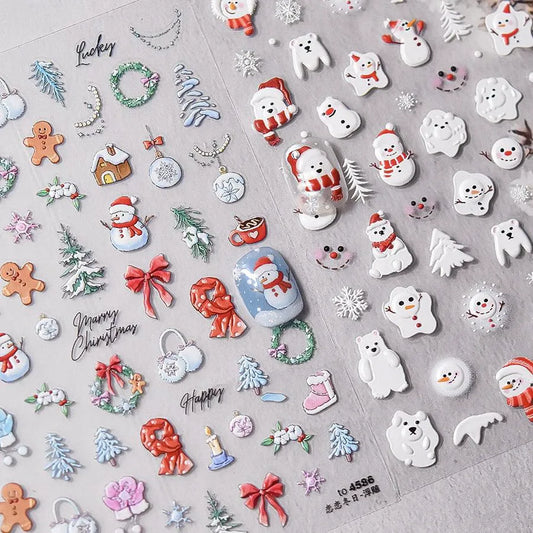 Winter Nail Art Stickers Adhesive Embossed Snowflake Tree Sticker Decals to4586