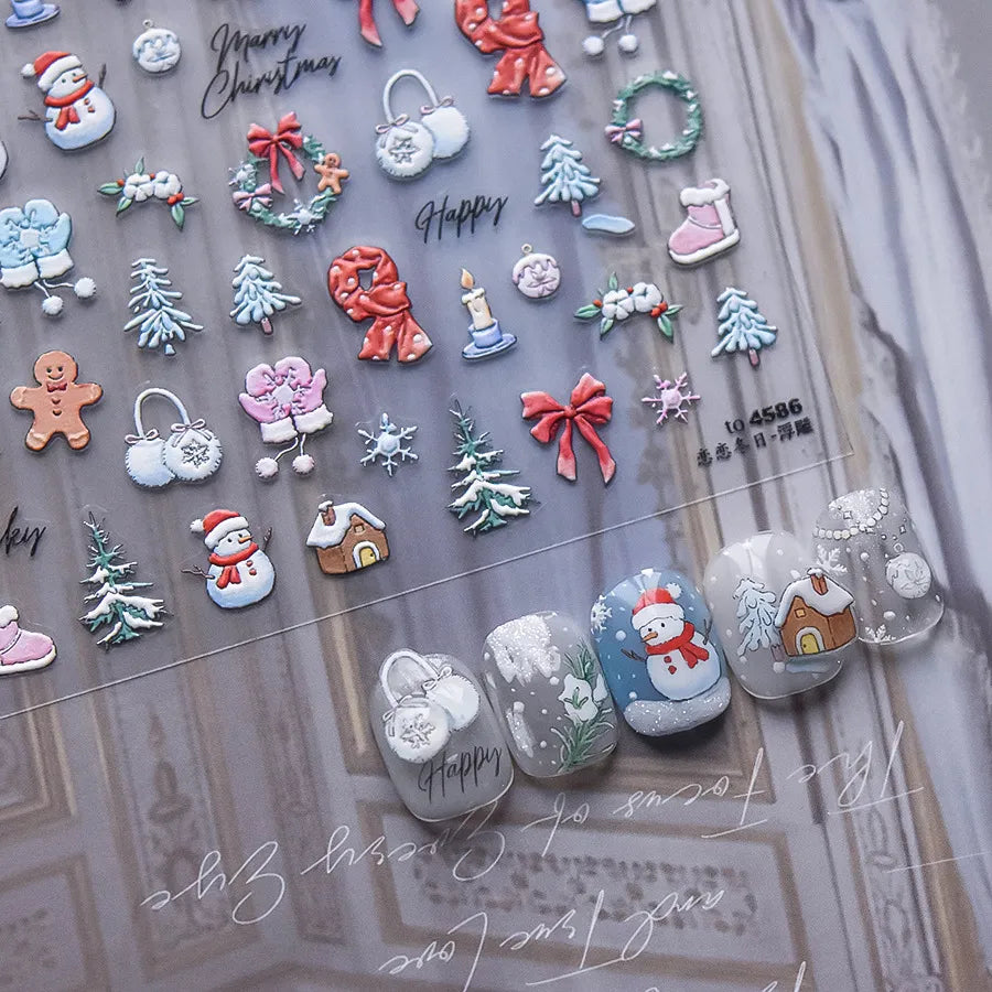 Winter Nail Art Stickers Adhesive Embossed Snowflake Tree Sticker Decals to4586