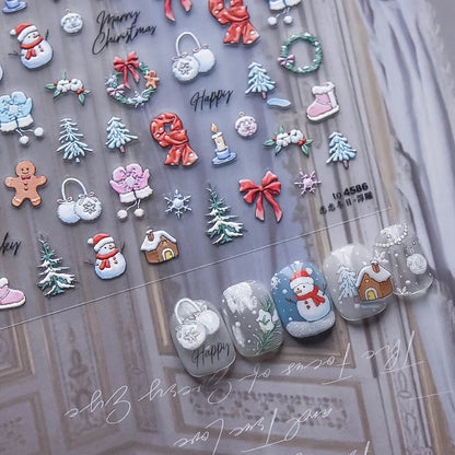 Winter Nail Art Stickers Adhesive Embossed Snowflake Tree Sticker Decals to4586