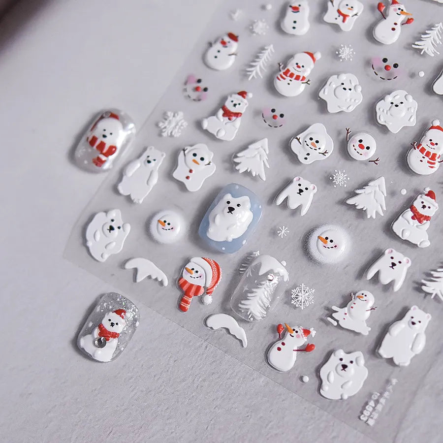 Winter Nail Art Stickers Adhesive Embossed Snowflake Tree Sticker Decals to4586