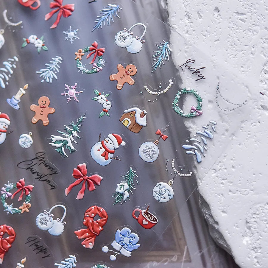Winter Nail Art Stickers Adhesive Embossed Snowflake Tree Sticker Decals to4586