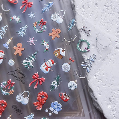 Winter Nail Art Stickers Adhesive Embossed Snowflake Tree Sticker Decals to4586
