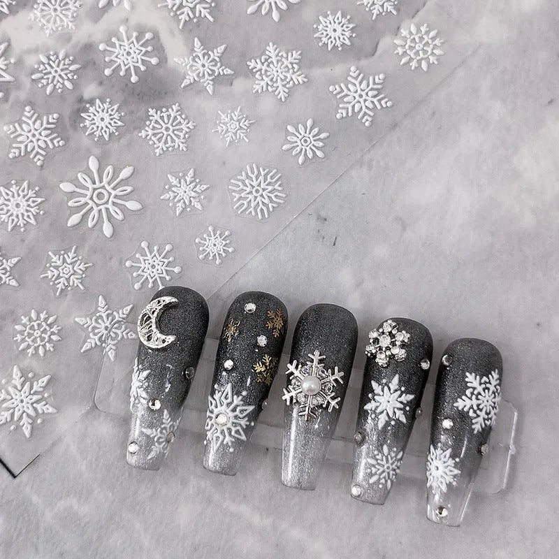 Winter Snow Nail Art Stickers Adhesive Slider White Snowflake Sticker Decals TS1867