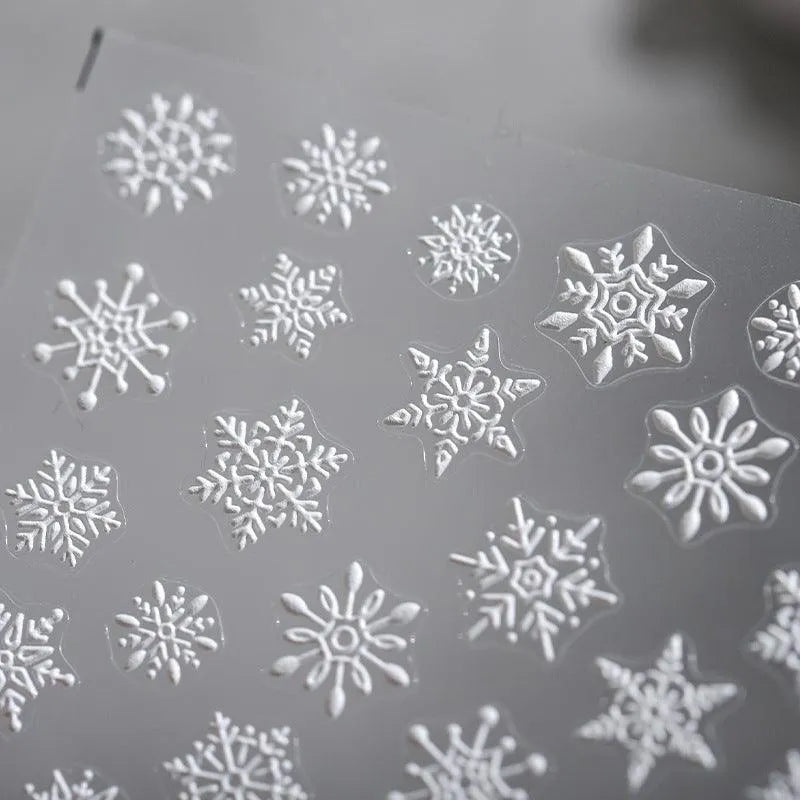 Winter Snow Nail Art Stickers Adhesive Slider White Snowflake Sticker Decals TS1867