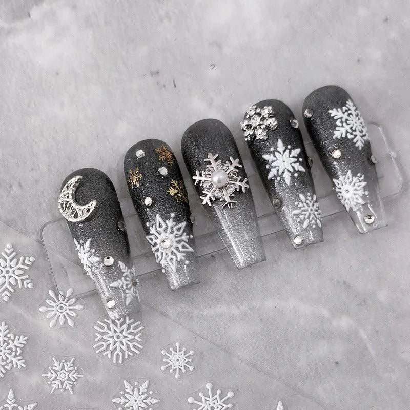 Winter Snow Nail Art Stickers Adhesive Slider White Snowflake Sticker Decals TS1867