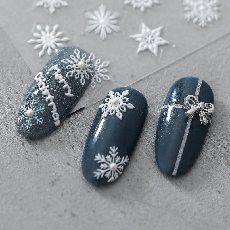 Winter Snow Nail Art Stickers Snowflake Adhesive Embossed Sticker Decals TS944
