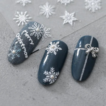 Winter Snow Nail Art Stickers Snowflake Adhesive Embossed Sticker Decals TS944