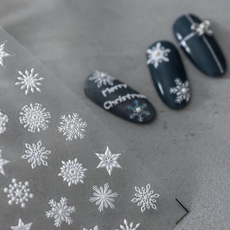 Winter Snow Nail Art Stickers Snowflake Adhesive Embossed Sticker Decals TS944