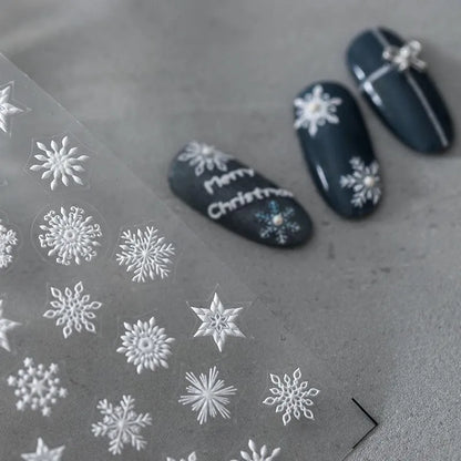 Winter Snow Nail Art Stickers Snowflake Adhesive Embossed Sticker Decals TS944