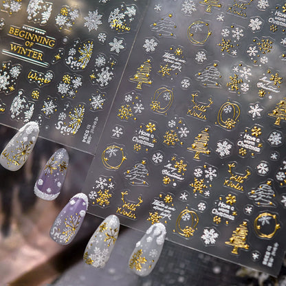 Winter Snowflake & Gold Christmas Tree Nail Art Stickers Decals