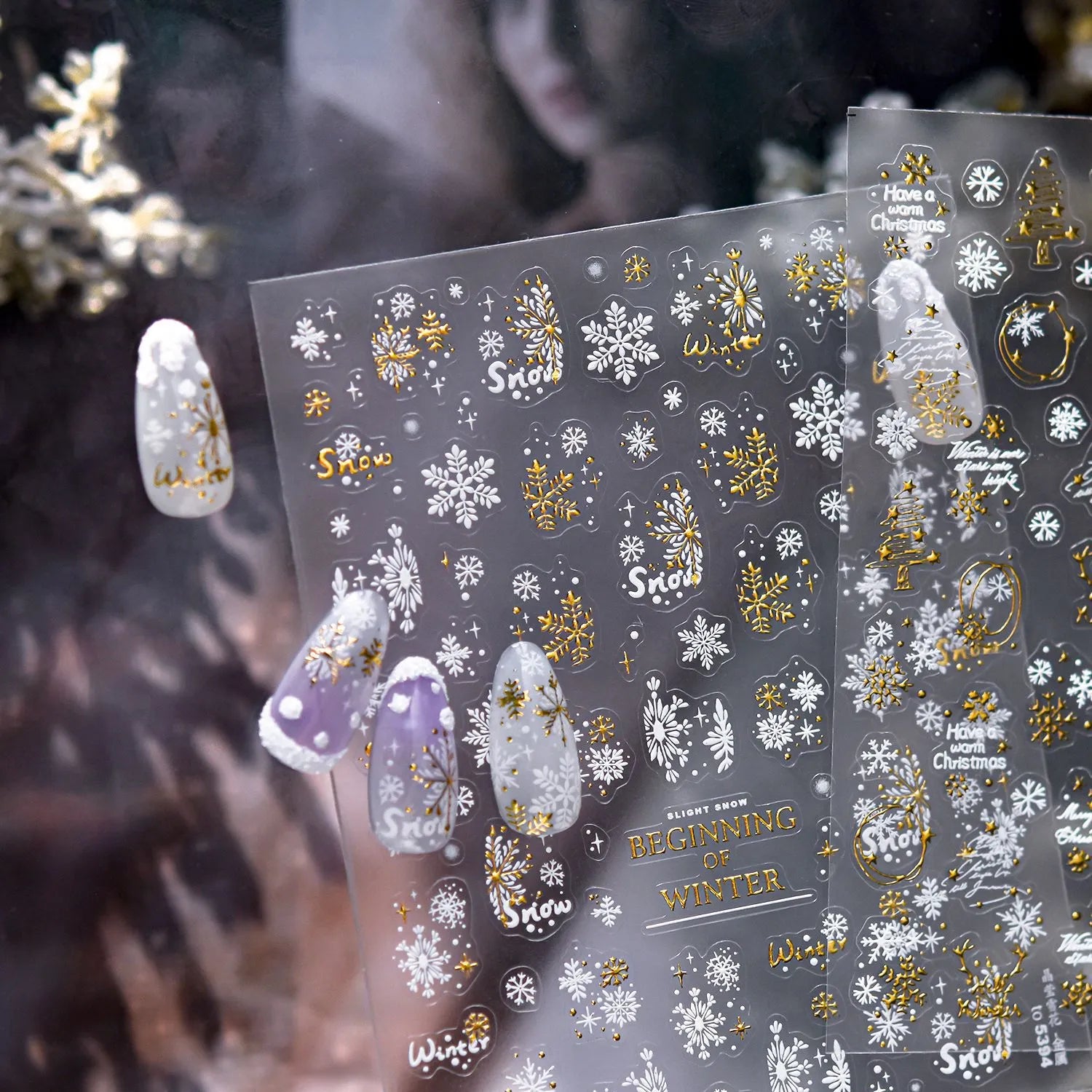 Winter Snowflake & Gold Christmas Tree Nail Art Stickers Decals
