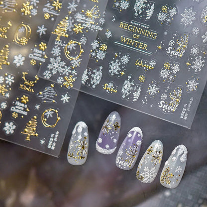 Winter Snowflake & Gold Christmas Tree Nail Art Stickers Decals