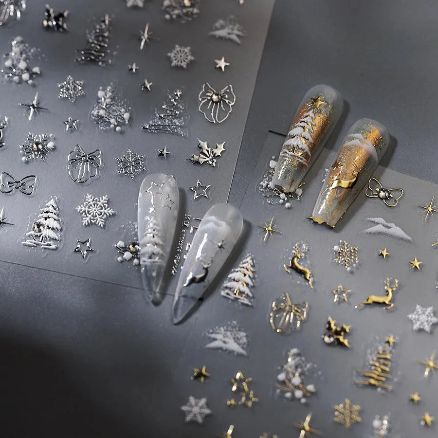 Winter Snowflake Nail Art Stickers Adhesive Embossed Golden Christmas Sticker Decals TL256