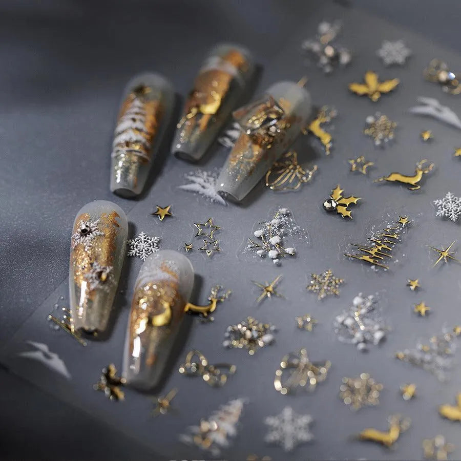 Winter Snowflake Nail Art Stickers Adhesive Embossed Golden Christmas Sticker Decals TL256