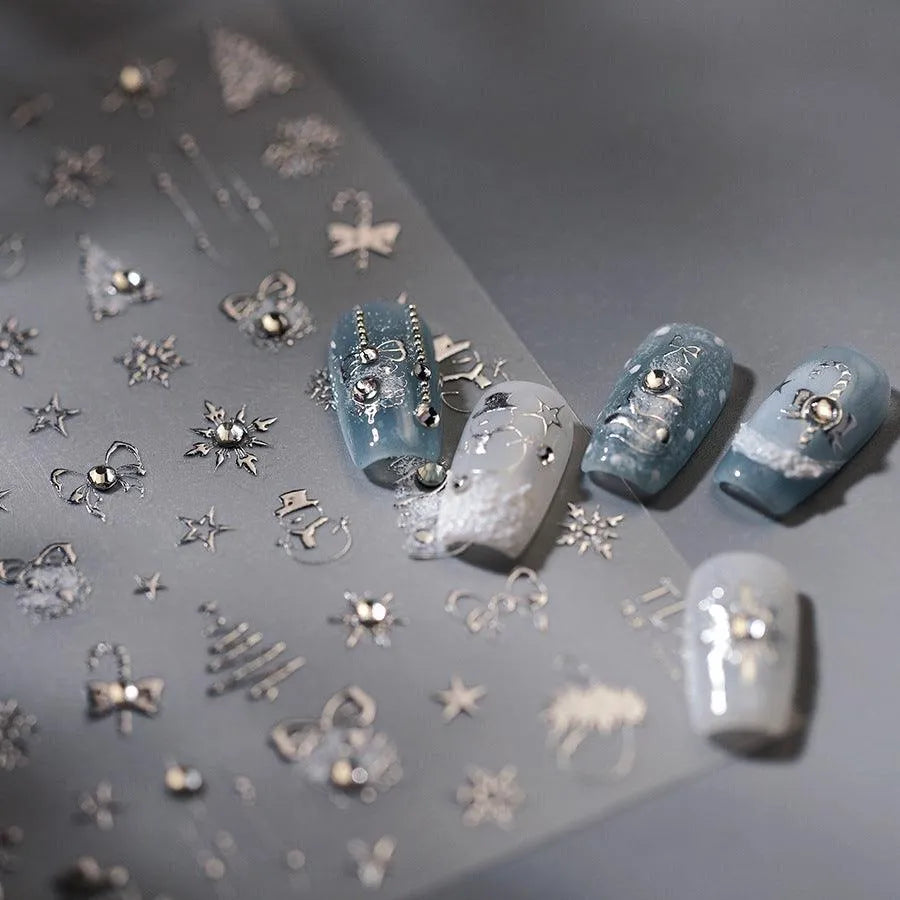 Winter Snowflake Nail Art Stickers Adhesive Embossed Golden Christmas Sticker Decals TL256