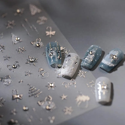 Winter Snowflake Nail Art Stickers Adhesive Embossed Golden Christmas Sticker Decals TL256