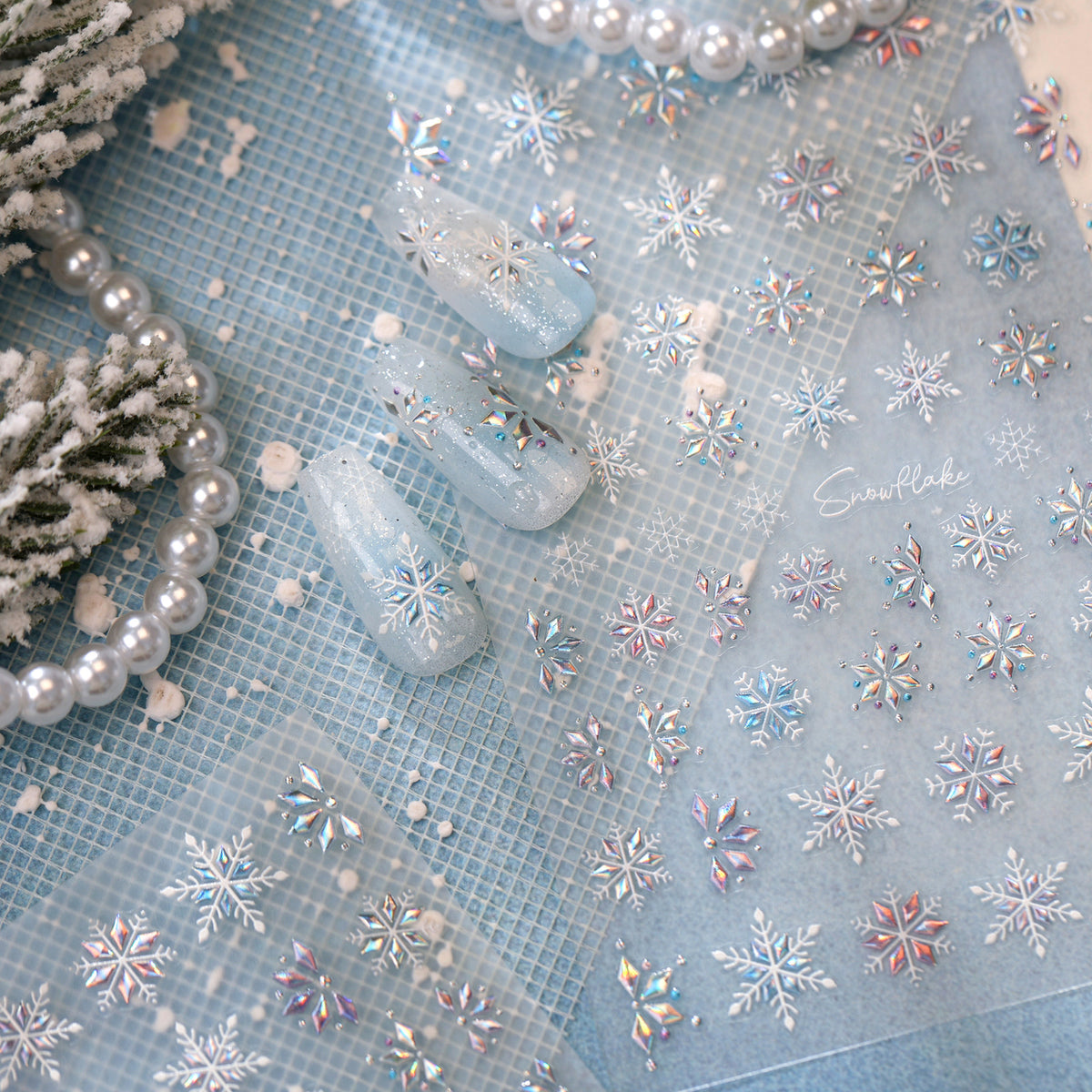 Winter Snowflake Nail Stickers Holographic Christmas Bow Reindeer Decals 1504