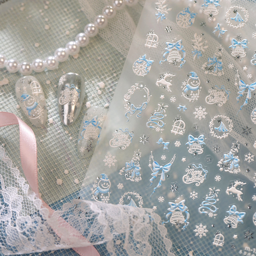 Winter Snowflake Nail Stickers Holographic Christmas Bow Reindeer Decals 1504