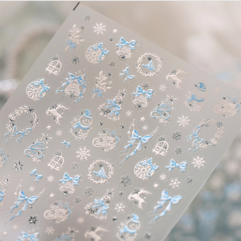 Winter Snowflake Nail Stickers Holographic Christmas Bow Reindeer Decals 1504