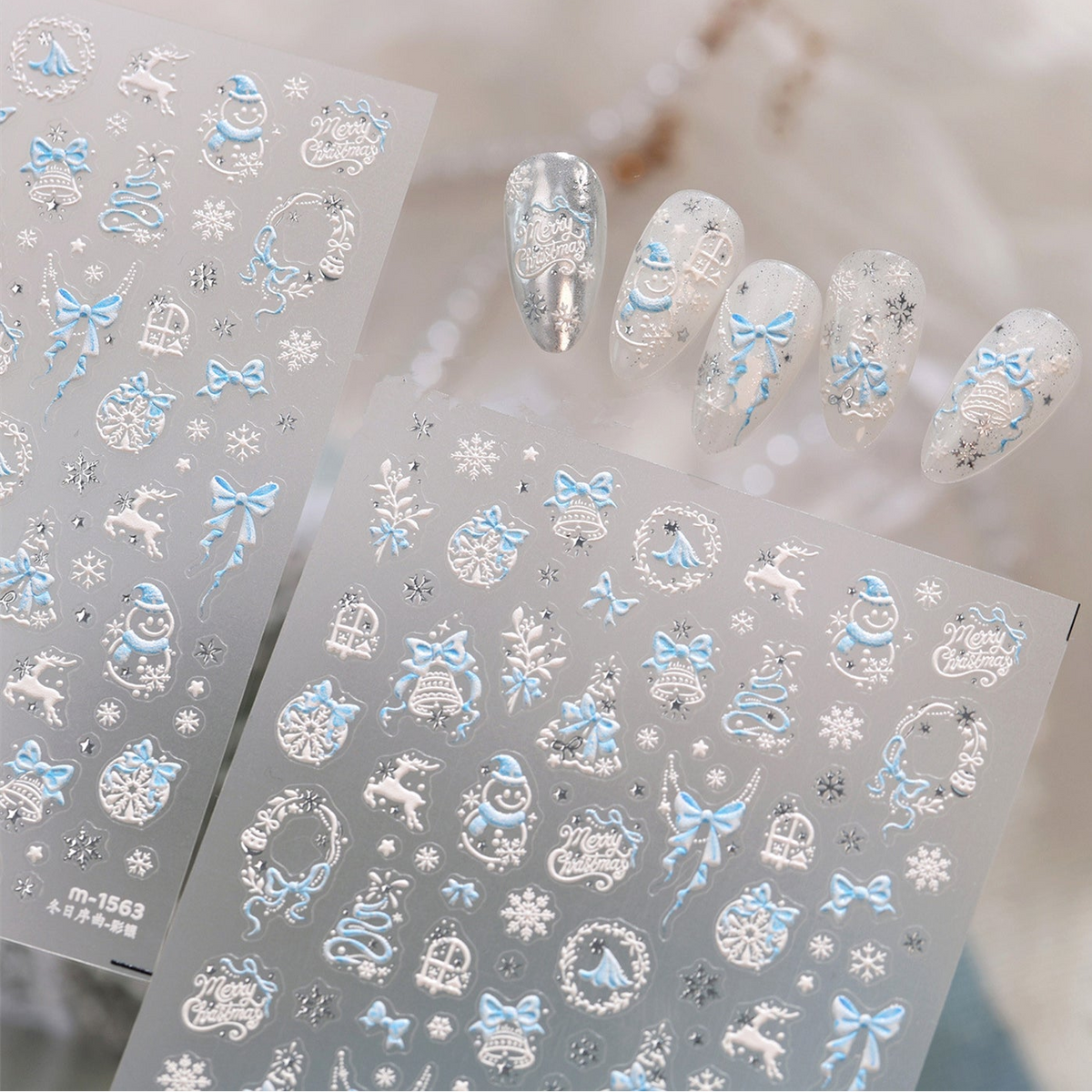 Winter Snowflake Nail Stickers Holographic Christmas Bow Reindeer Decals 1504