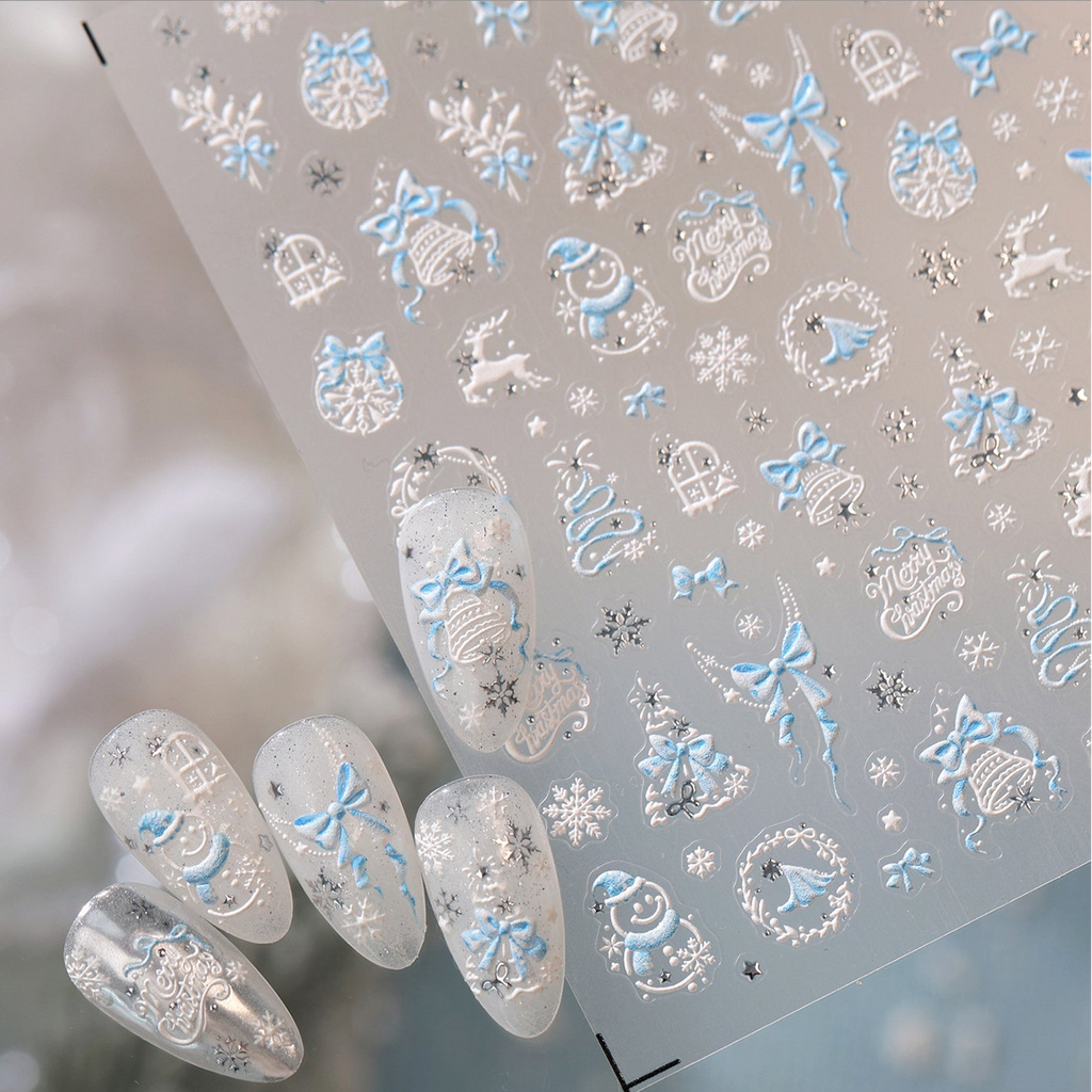 Winter Snowflake Nail Stickers Holographic Christmas Bow Reindeer Decals 1504