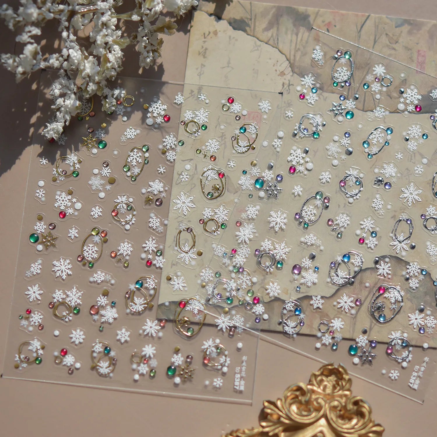 Winter Snowflake & Rhinestone Nail Art Stickers 