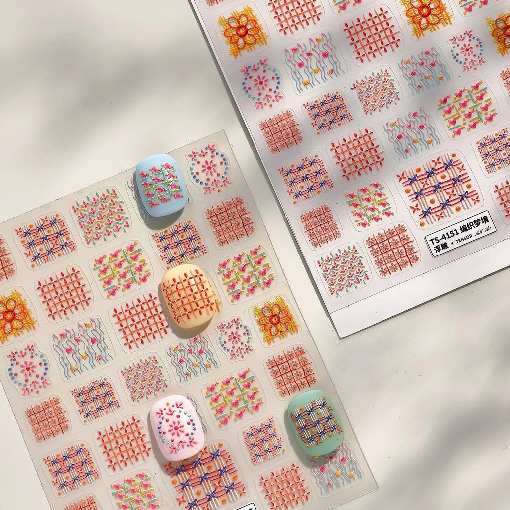 Woven Geometric Nail Stickers | Winter Sweater Textured DIY Decals TS4151