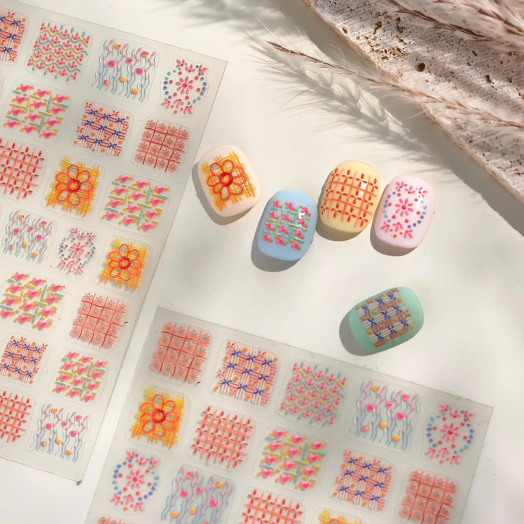 Woven Geometric Nail Stickers | Winter Sweater Textured DIY Decals TS4151