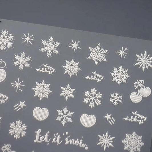 Xmas Nail Art Stickers Adhesive Sliders Winter Snowflake Embossed Sticker Decals TS3240
