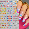 Y2K Abstract Nail Art Stickers | Swirls, Flames & Groovy Designs Water Decal Sheet NM001-012