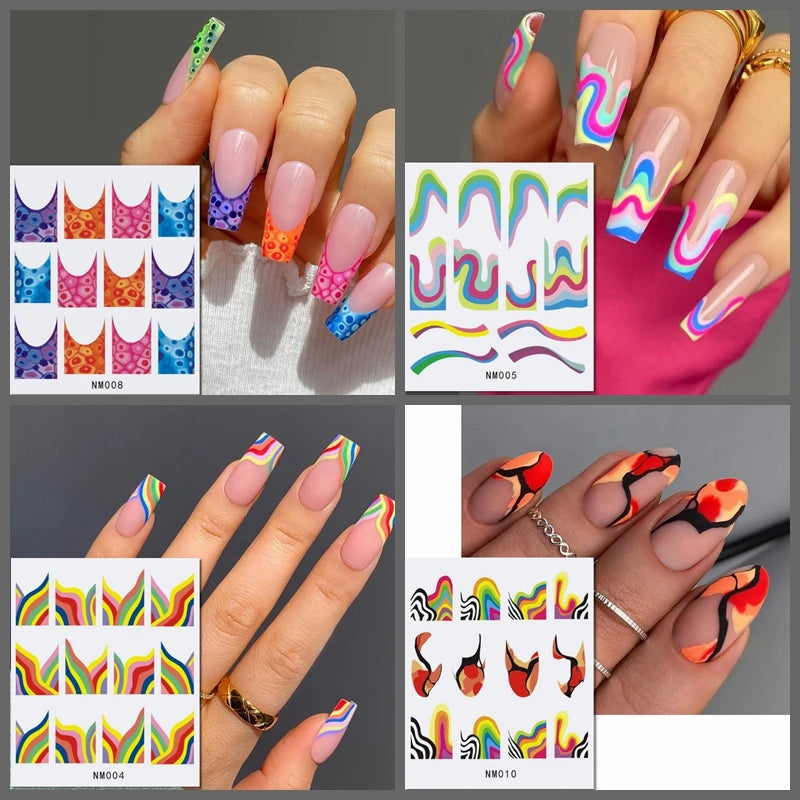 Y2K Abstract Nail Art Stickers | Swirls, Flames & Groovy Designs Water Decal Sheet NM001-012