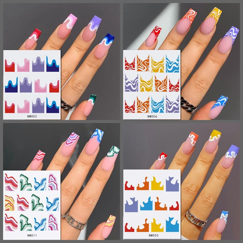 Y2K Abstract Nail Art Stickers | Swirls, Flames & Groovy Designs Water Decal Sheet NM001-012