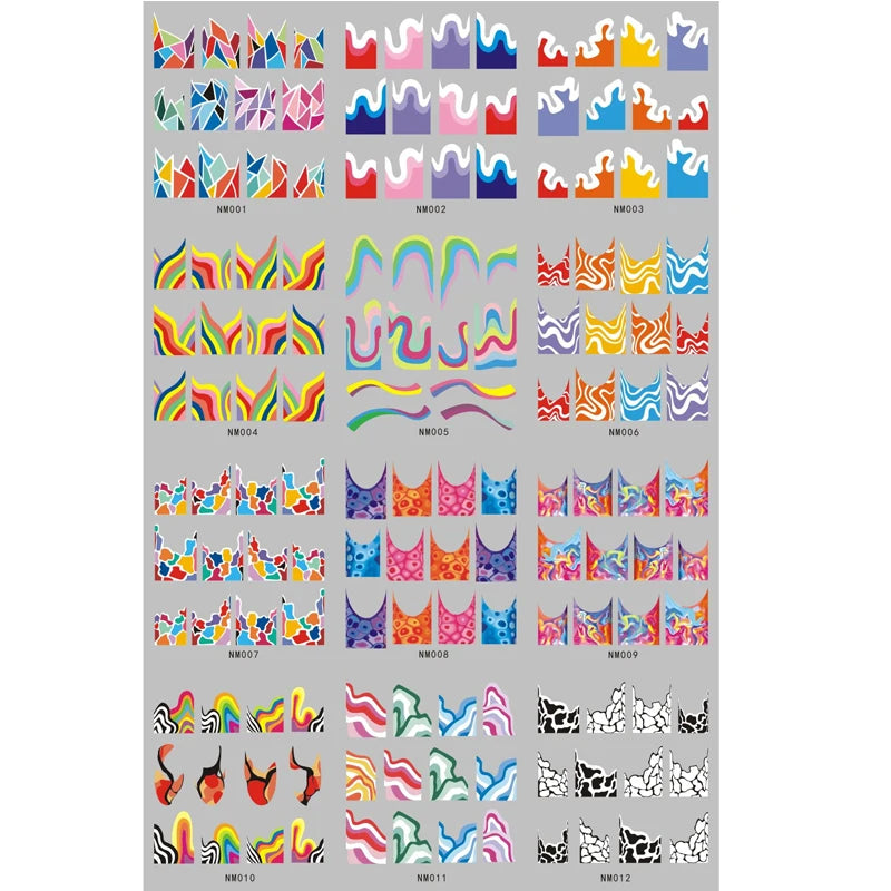Y2K Abstract Nail Art Stickers | Swirls, Flames & Groovy Designs Water Decal Sheet NM001-012