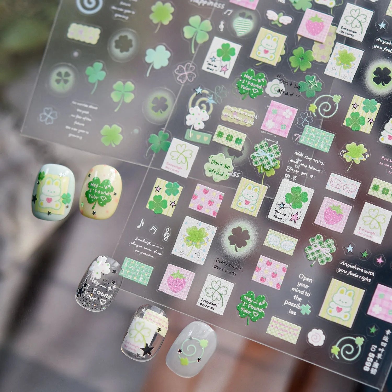 Y2K Airbrush Lucky Clover & Bunny Nail Stickers