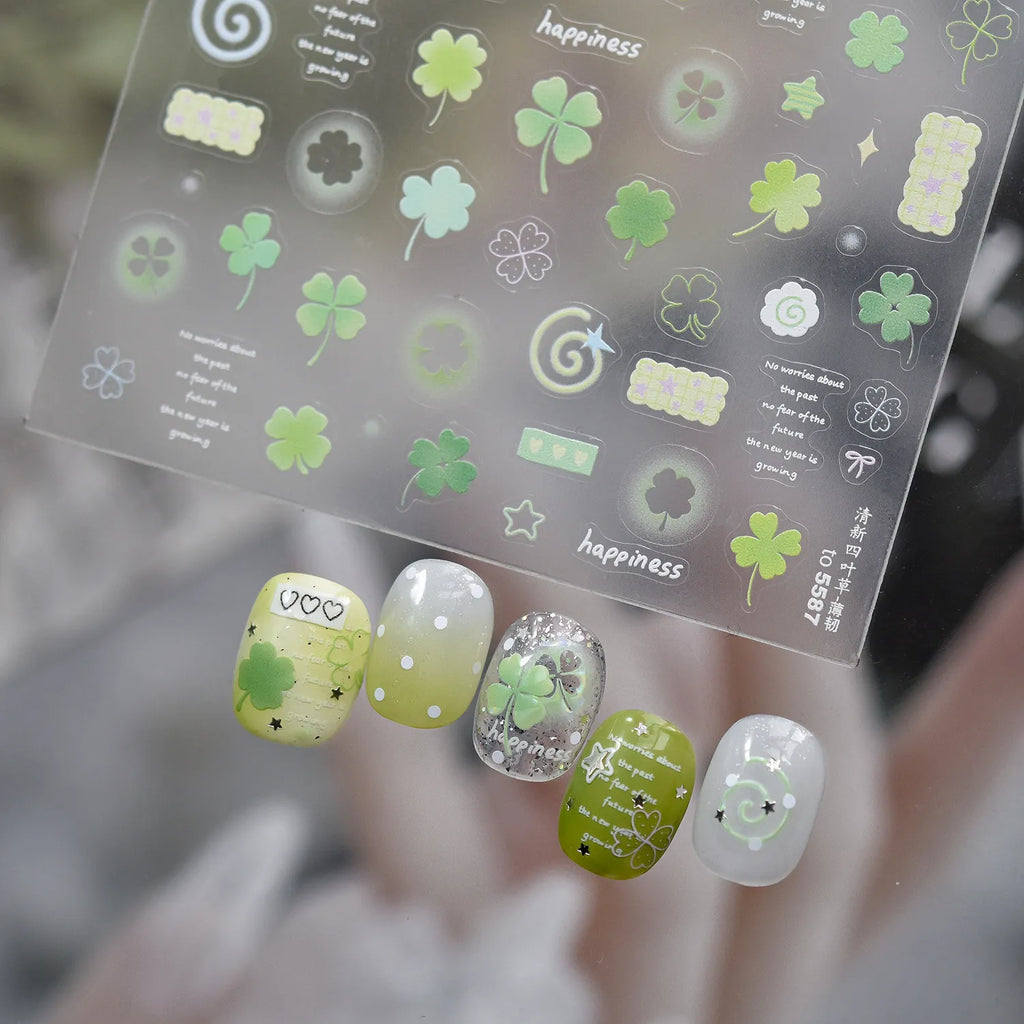 Y2K Airbrush Lucky Clover & Bunny Nail Stickers