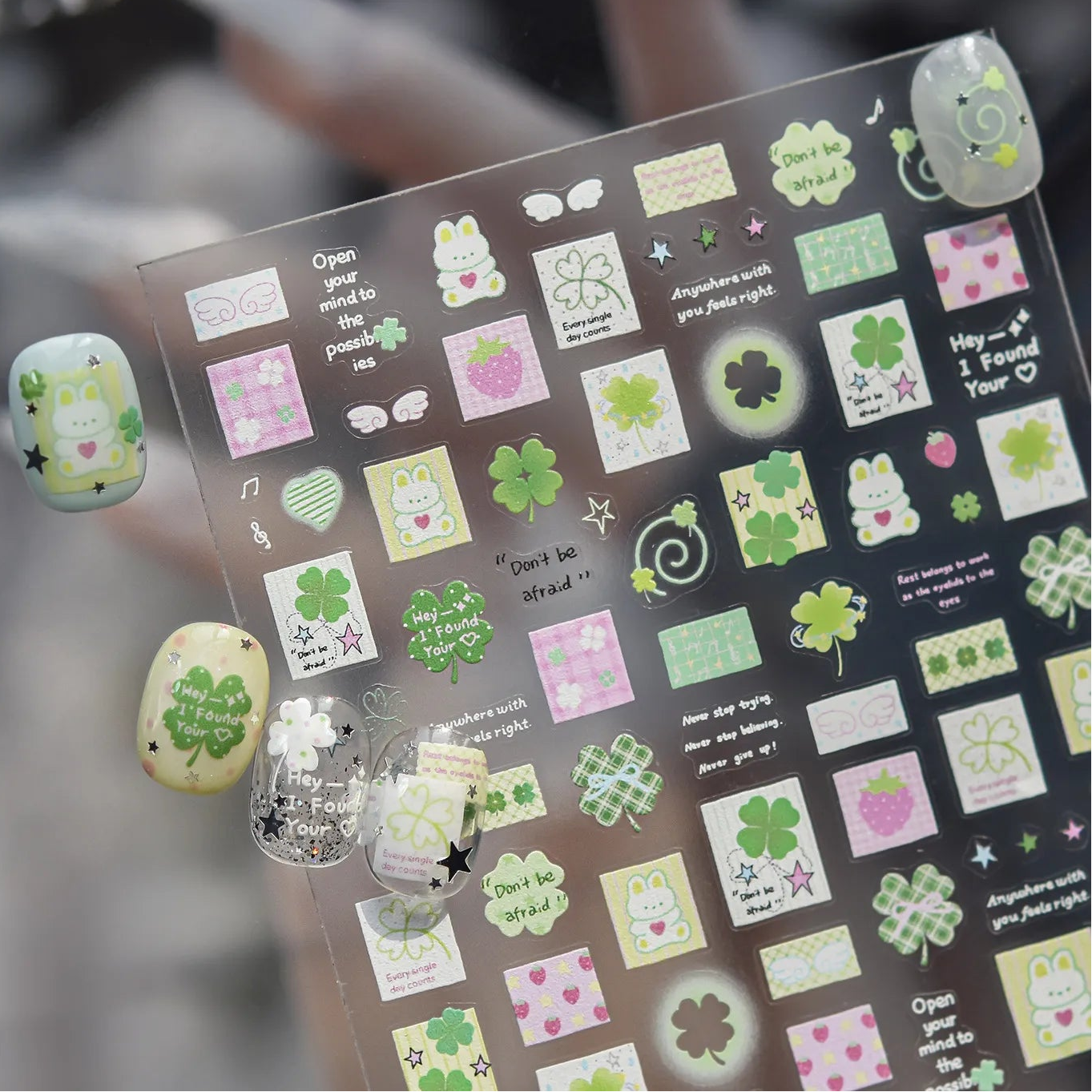 Y2K Airbrush Lucky Clover & Bunny Nail Stickers
