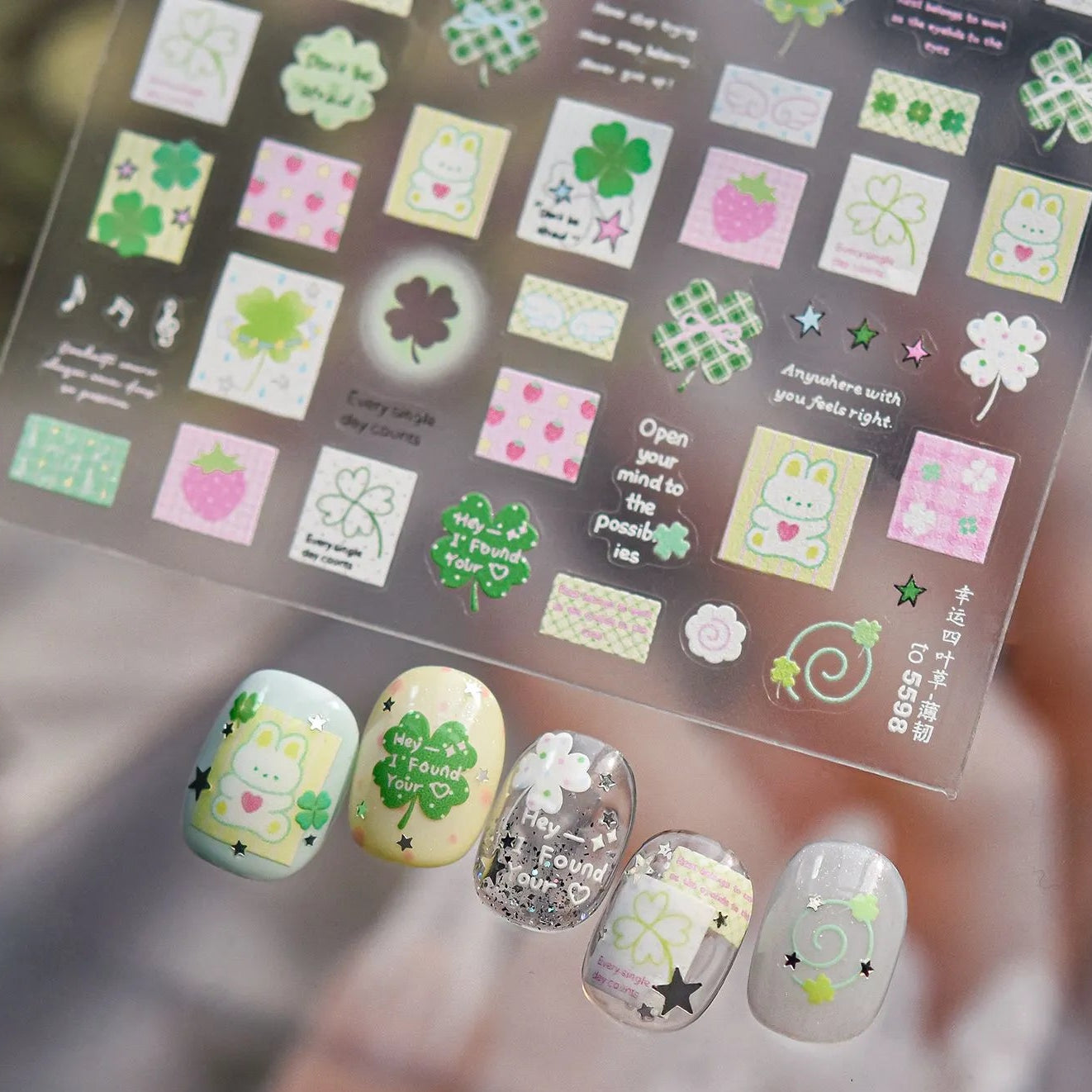 Y2K Airbrush Lucky Clover & Bunny Nail Stickers