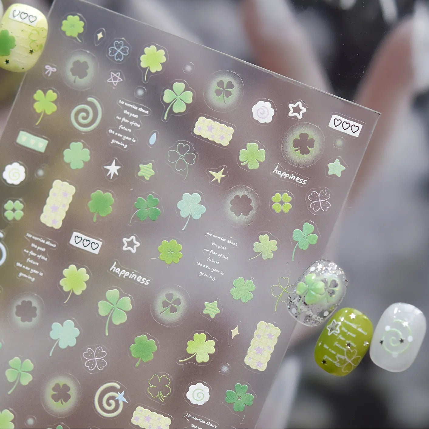 Y2K Airbrush Lucky Clover & Bunny Nail Stickers