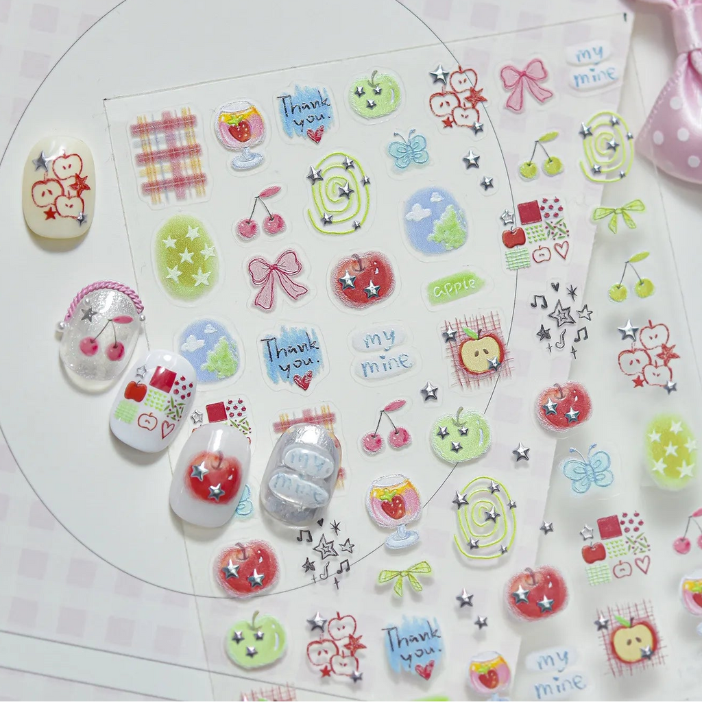 Y2K Apple & Cherry Nail Stickers – Cute Summer Fruits Nails