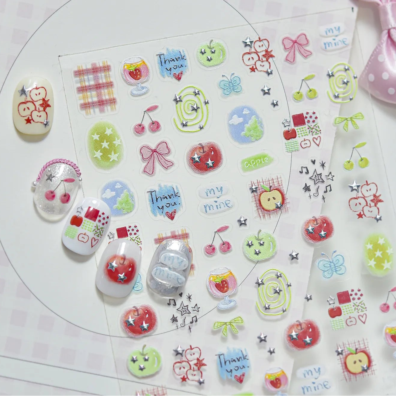 Y2K Apple & Cherry Nail Stickers – Cute Summer Fruits Nails