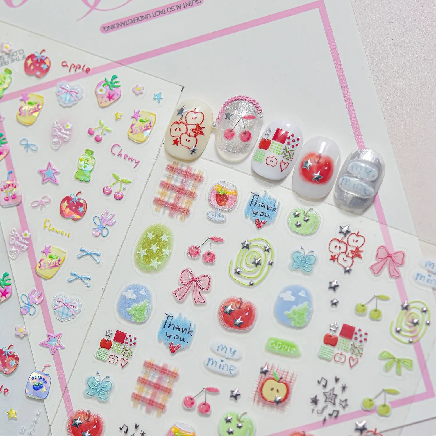 Y2K Apple & Cherry Nail Stickers – Cute Summer Fruits Nails