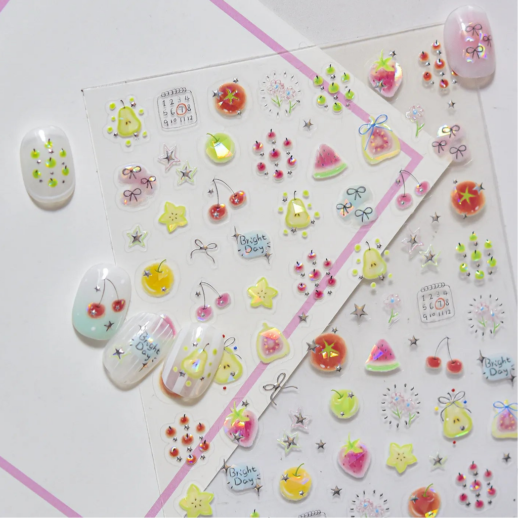 Y2K Apple & Cherry Nail Stickers – Cute Summer Fruits Nails